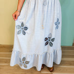 Eyelet Embroidered Midi Skirt - Chambray - Lace and Grace Boutique