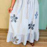 Eyelet Embroidered Midi Skirt - Chambray - Lace and Grace Boutique