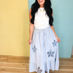 Eyelet Embroidered Midi Skirt - Chambray - Lace and Grace Boutique