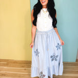 Eyelet Embroidered Midi Skirt - Chambray - Lace and Grace Boutique