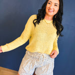 Open-Knit Crewneck Sweater - Lemon - Lace and Grace Boutique