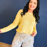 Open-Knit Crewneck Sweater - Lemon - Lace and Grace Boutique
