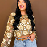 Daisy Crochet Open Knit Cropped Top - Dark Taupe/Beige