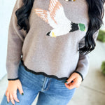 Simply Southern Flying Duck Scalloped Edge Knit Sweater - Grey - Lace and Grace Boutique