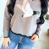 Simply Southern Flying Duck Scalloped Edge Knit Sweater - Grey - Lace and Grace Boutique