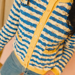 Wavy Striped Contrast Sweater Cardigan - Blue/White - Lace and Grace Boutique