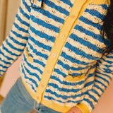 Wavy Striped Contrast Sweater Cardigan - Blue/White - Lace and Grace Boutique