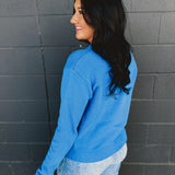 Raw Edge Neckline Button-Up Cardigan - Royal Blue