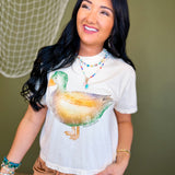 Mallard Muse Cropped Graphic Tee - Ivory - Lace and Grace Boutique