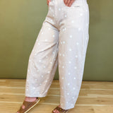 Polka Dot Barrel Wide Leg Denim Pants - Taupe/Ivory - Lace and Grace Boutique