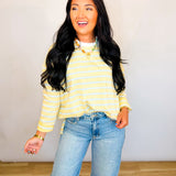 Oversized Striped Long Sleeve Knit Top - Butter/White