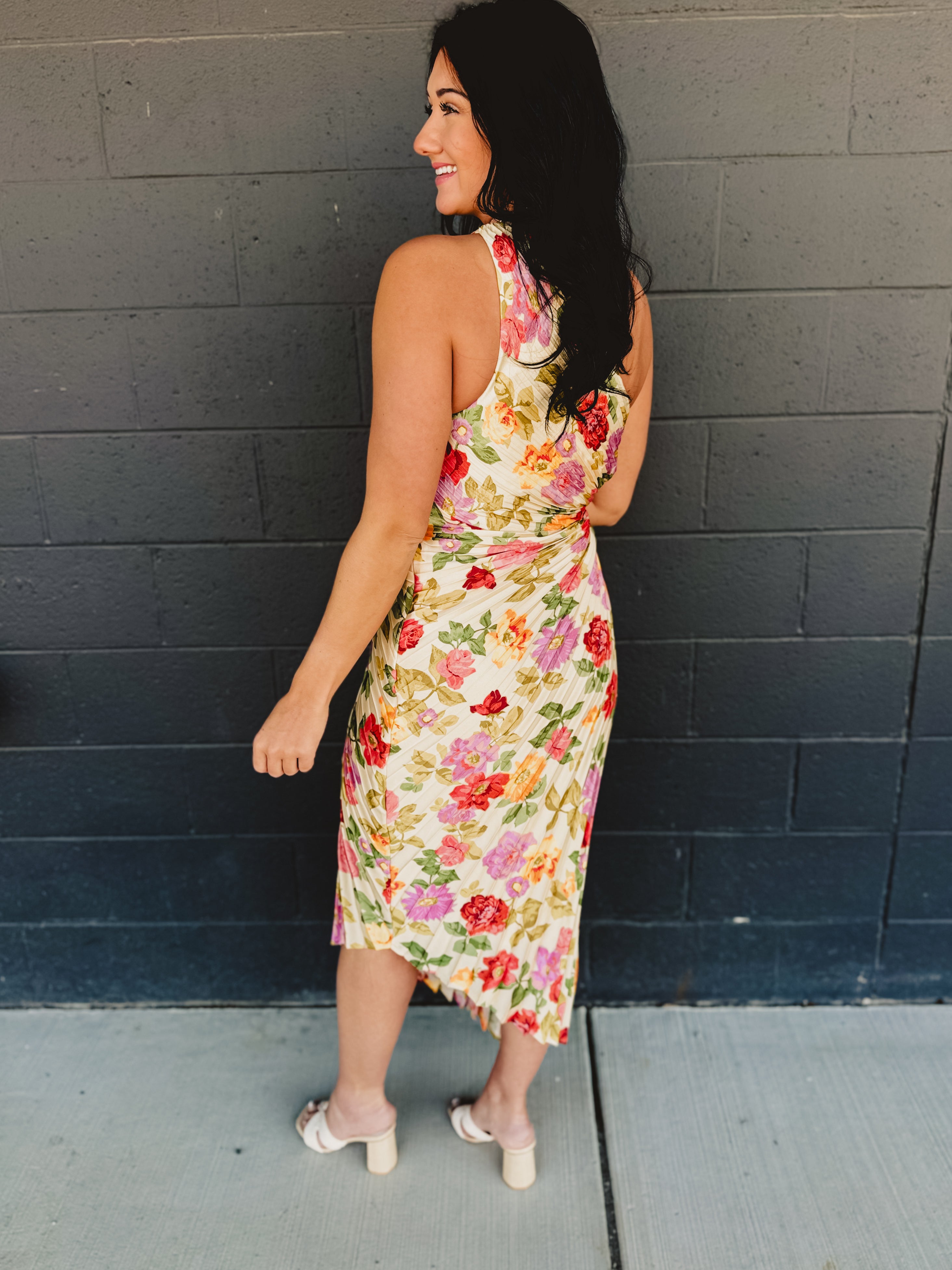 One Shoulder Asymmetrical Pleated Maxi Dress - Garden Multi - Lace and Grace Boutique