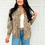 Camo Print Denim Collar Button Up Shacket - Grey Multi - Lace and Grace Boutique
