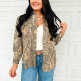 Camo Print Denim Collar Button Up Shacket - Grey Multi - Lace and Grace Boutique