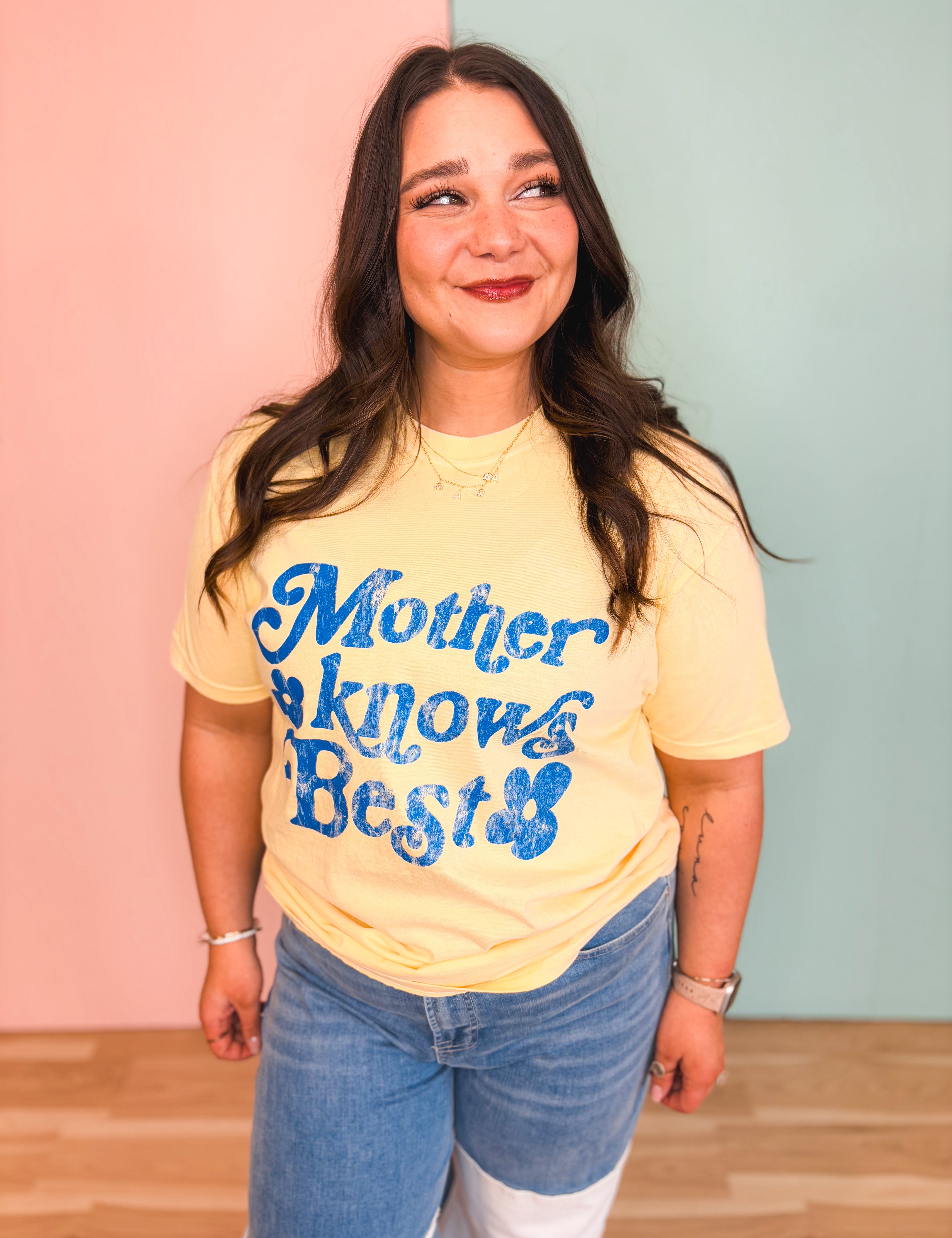 Mother Knows Best Graphic Tee - Butter Yellow - Lace and Grace Boutique