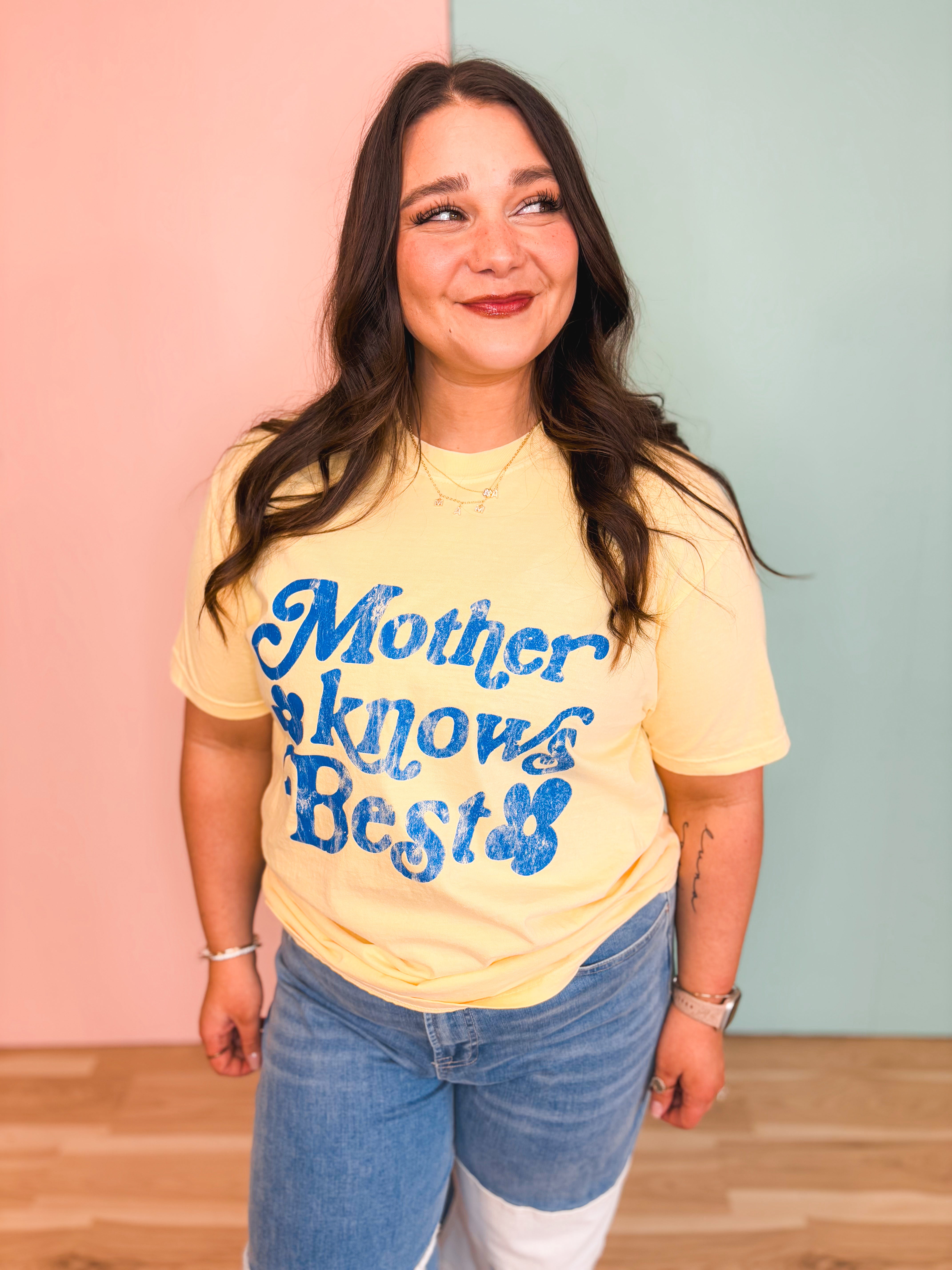 Mother Knows Best Graphic Tee - Butter Yellow - Lace and Grace Boutique