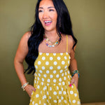 Polka Dot Print Smocked Detail Jumpsuit - Yellow - Lace and Grace Boutique