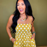 Polka Dot Print Smocked Detail Jumpsuit - Yellow - Lace and Grace Boutique