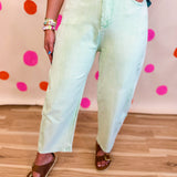 Cropped Denim Barrel Pants - Mint