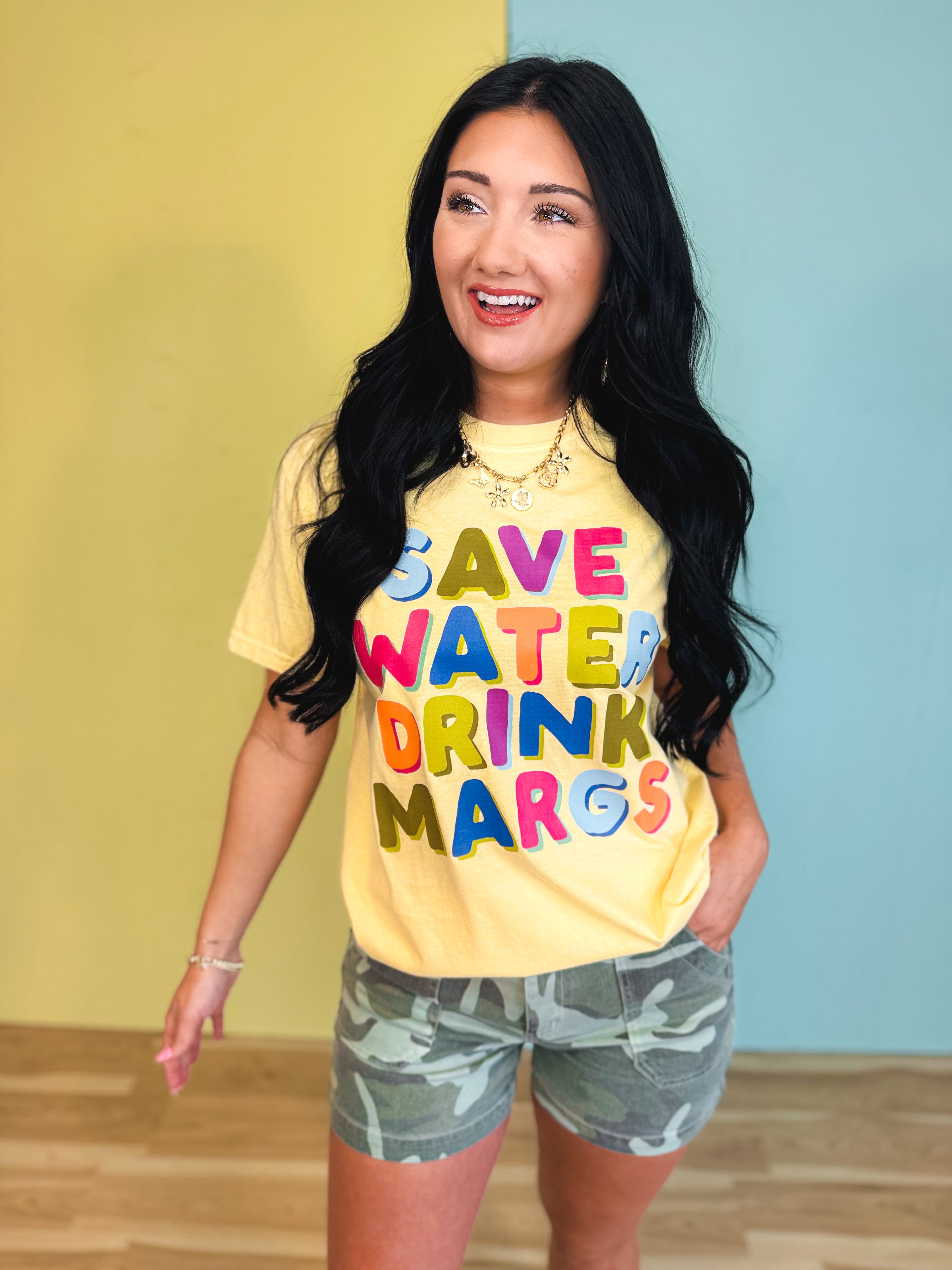 Save Water Drink Margs Graphic Tee - Butter Yellow - Lace and Grace Boutique