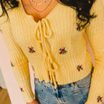Embroidered Front Tie Cardigan - Butter - Lace and Grace Boutique