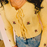 Embroidered Front Tie Cardigan - Butter - Lace and Grace Boutique