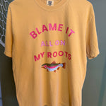 Blame It All On My Roots Trout Graphic Tee - Mustard - Lace and Grace Boutique
