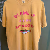 Blame It All On My Roots Trout Graphic Tee - Mustard - Lace and Grace Boutique