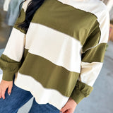 Striped Long Sleeve Oversized Top - Olive/Ivory