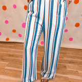 Desert Breeze Casual Striped Pants - Denim/Vintage Red