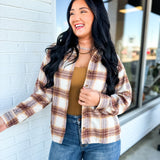 Plaid Printed Soft Button Up Cropped Woven Shirt - Cora