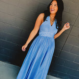 Polka Dot Halter Maxi Dress - Airy Blue - Lace and Grace Boutique