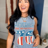America 76 Graphic Tank Top - Mineral Vintage Blue - Lace and Grace Boutique