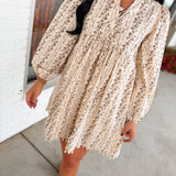 Floral Print Pom-Pom Trimmed Mini Dress - Cream/Brown
