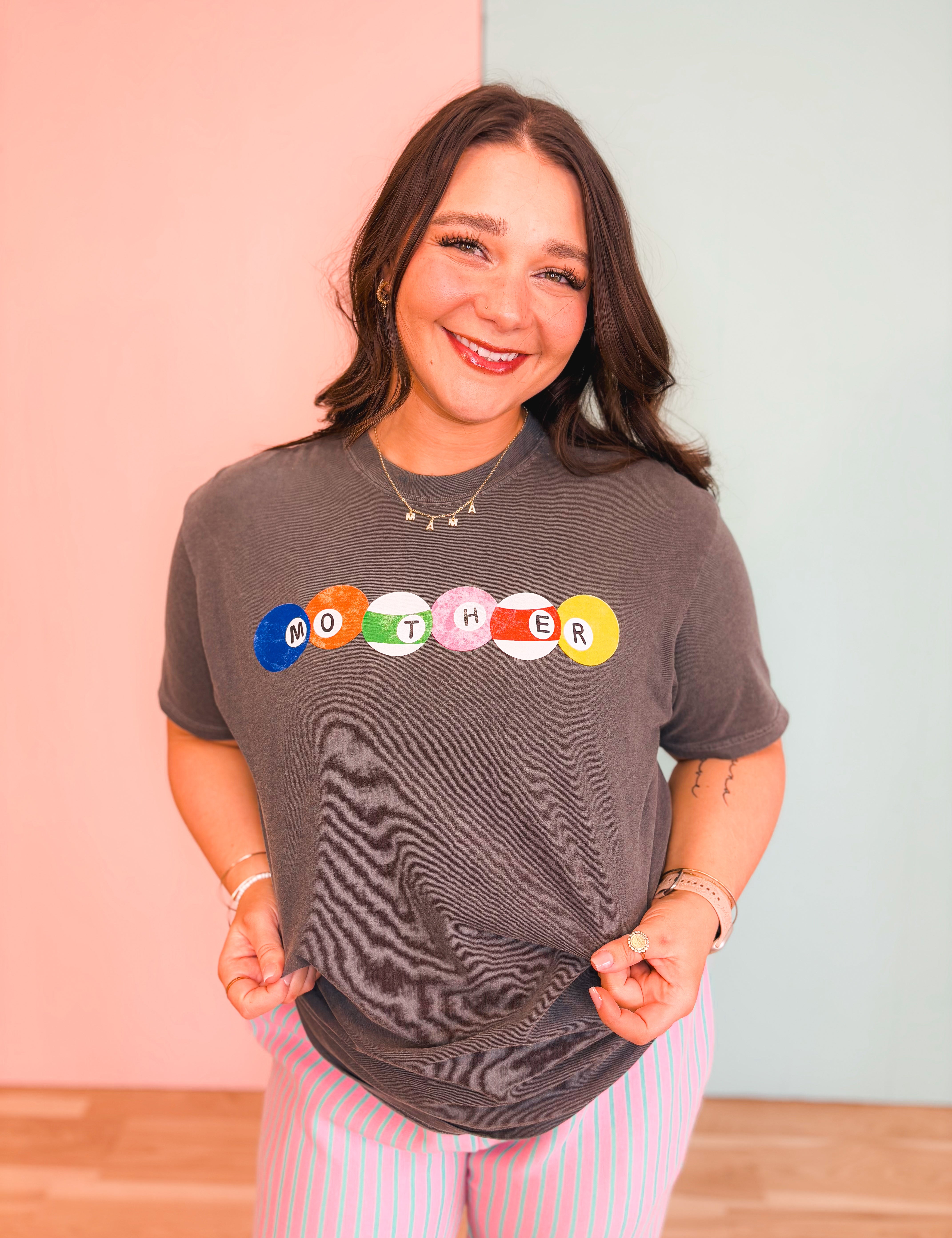 Mother Pool Ball Graphic Tee - Charcoal - Lace and Grace Boutique