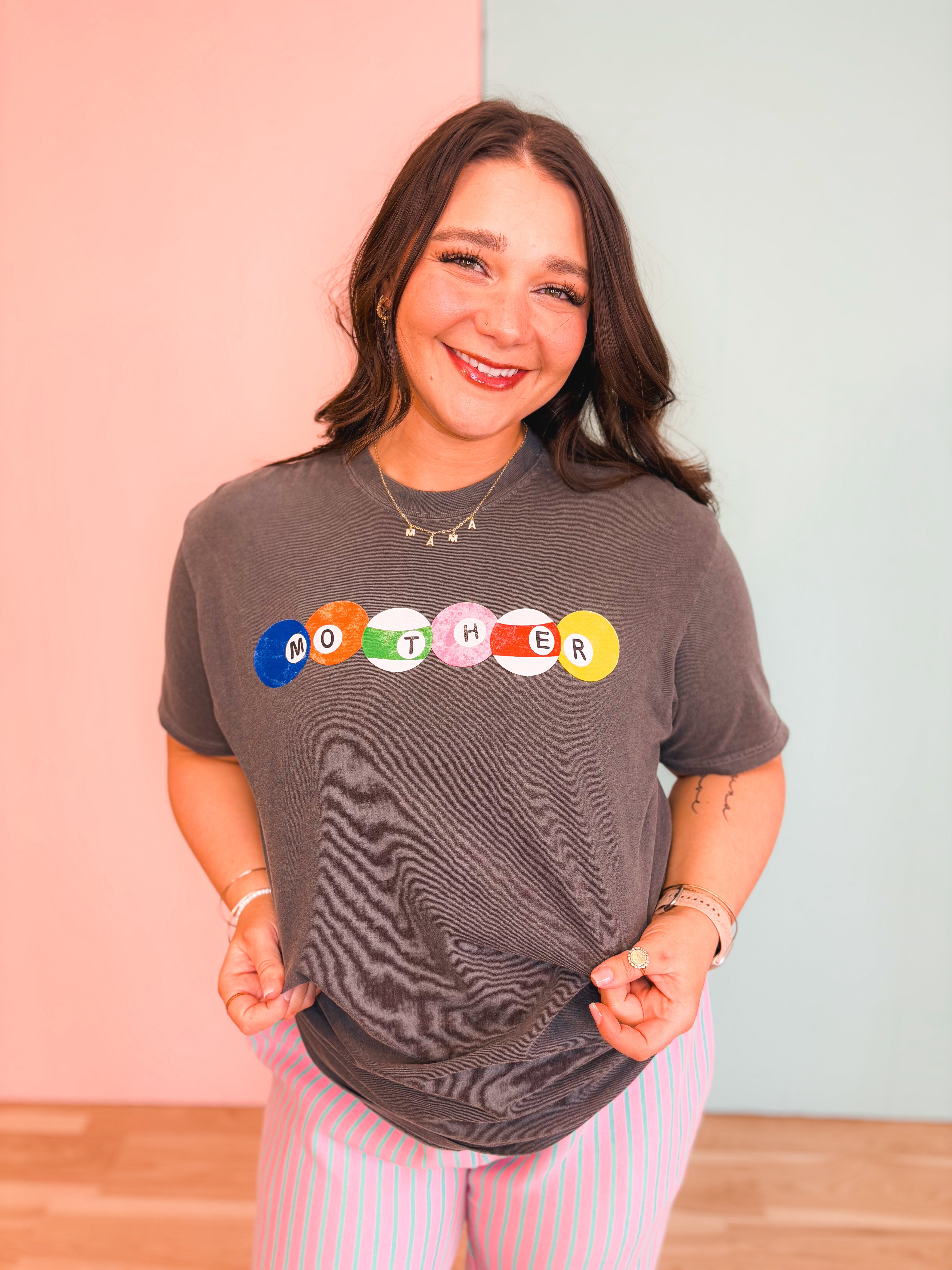 Mother Pool Ball Graphic Tee - Charcoal - Lace and Grace Boutique