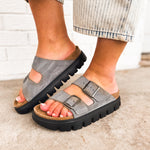 Birkenstock Arizona Pap Chunky Suede Leather Sandal - Basalt Gray/Black - Lace and Grace Boutique
