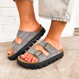 Birkenstock Arizona Pap Chunky Suede Leather Sandal - Basalt Gray/Black - Lace and Grace Boutique