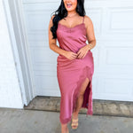 Lace Detail Side Slit Maxi Dress - Antique Rose - Lace and Grace Boutique