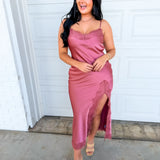 Lace Detail Side Slit Maxi Dress - Antique Rose - Lace and Grace Boutique