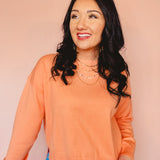 Basic Drop Shoulder Crewneck Sweater - Melon
