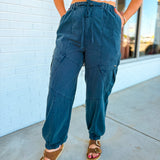 Mineral Washed Cargo Jogger Pants - Navy