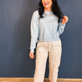 Basic Drop Shoulder Crewneck Sweater - Sky
