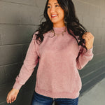 Acid Washed crewneck long sleeve sweatshirt in light rose.