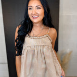 Ruffle Striped Tank Top - Taupe