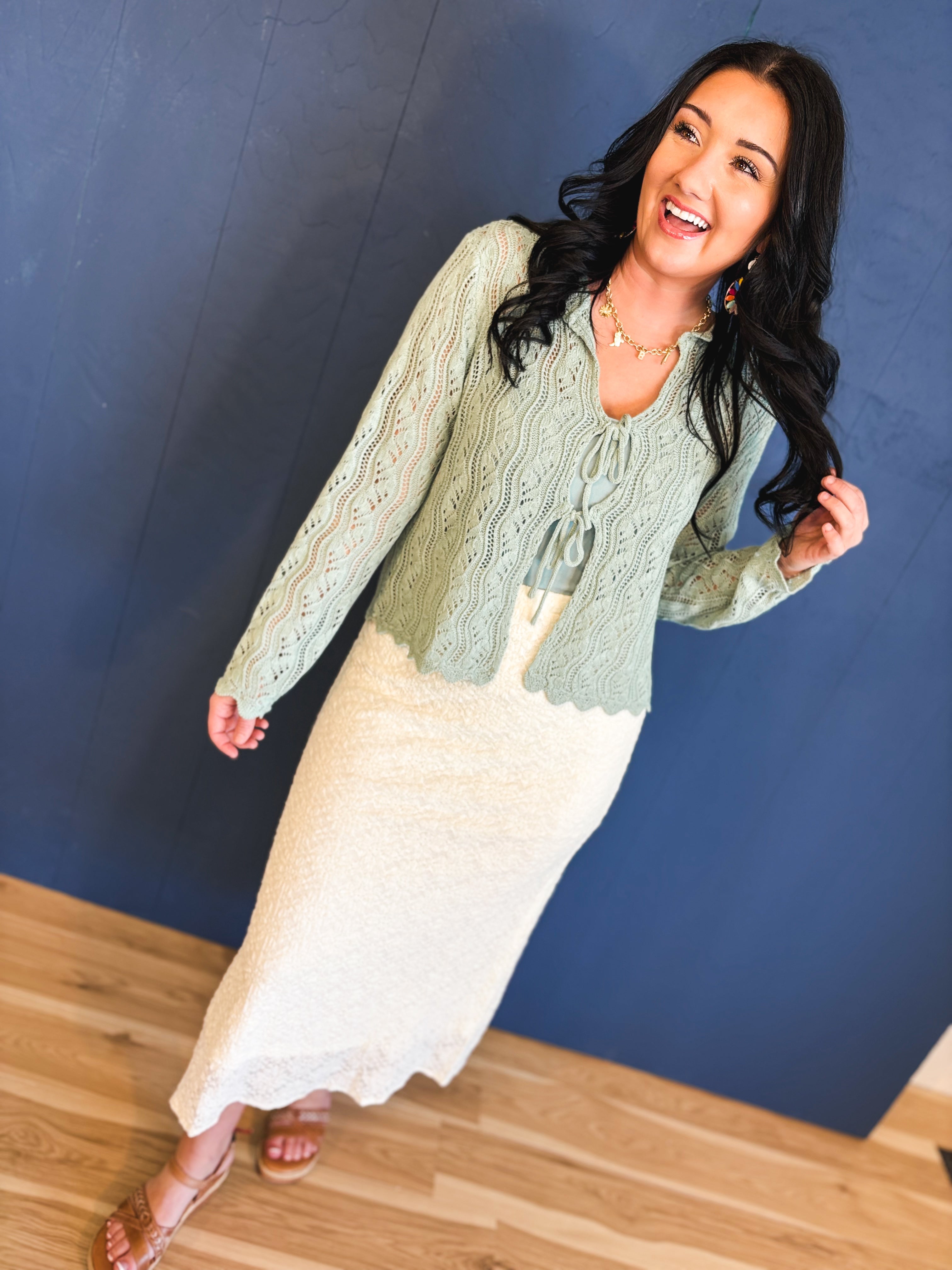 Floral Lace Midi Skirt - Cream - Lace and Grace Boutique