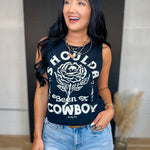 Shoulda Been A Cowboy Muscle Tank Top - Black - Lace and Grace Boutique