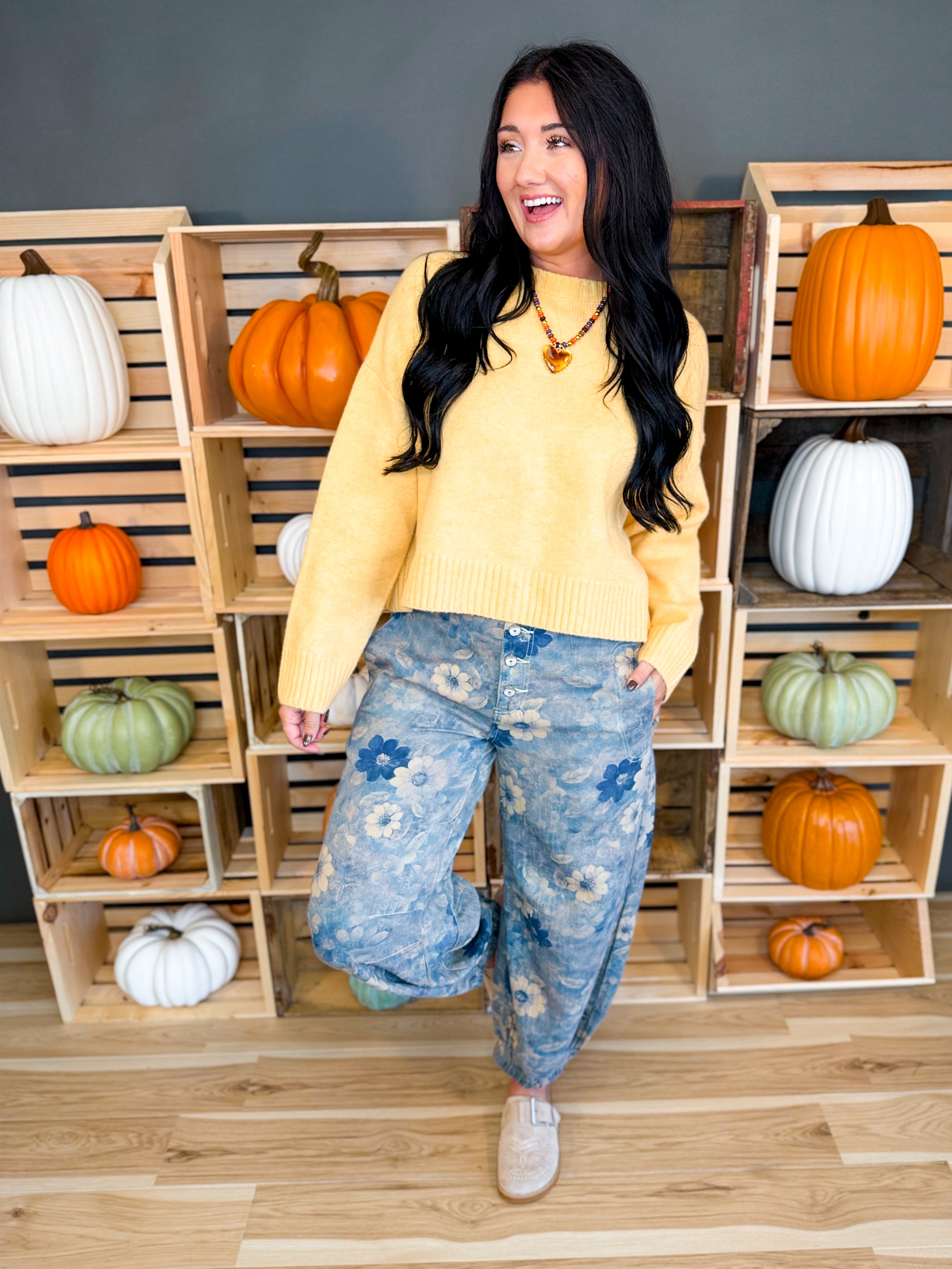 POL Vintage Wash Floral Printed Twill Pants - Navy Multi - Lace and Grace Boutique