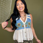 Oli & Hali Sunflower Embroidery Washed Denim Vest - Lace and Grace Boutique