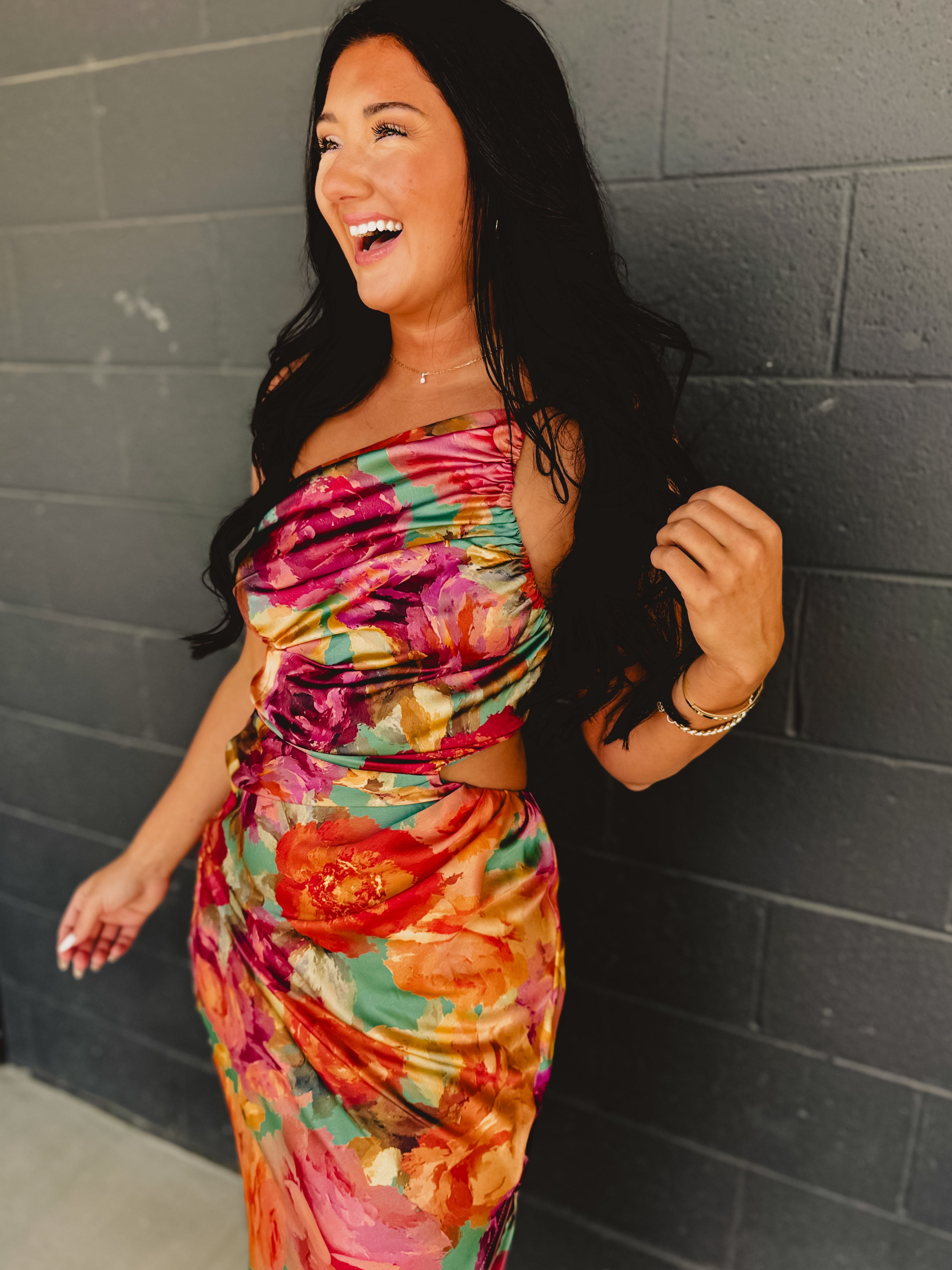 Asymmetric One Shoulder Ruched Maxi Dress - Parisian Floral - Lace and Grace Boutique